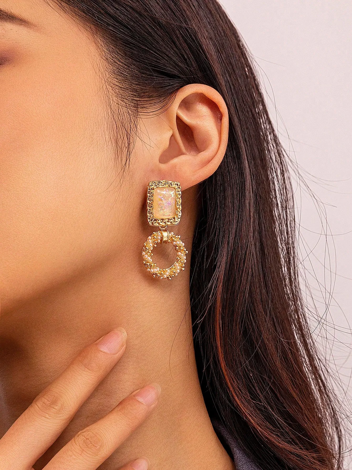 1pair Textured Square Drop Earrings