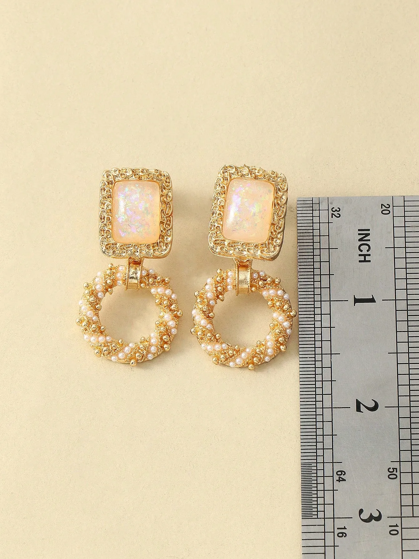 1pair Textured Square Drop Earrings