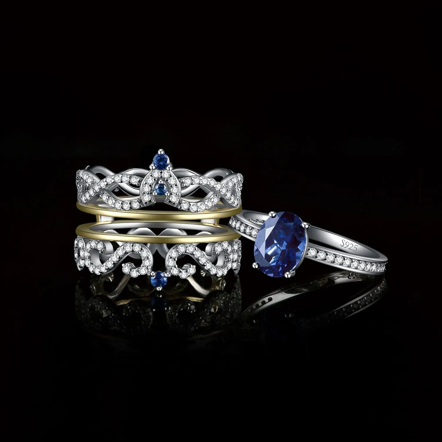 2 Pcs Oval 2.8ct Sapphire 925 Sterling Silver Rings