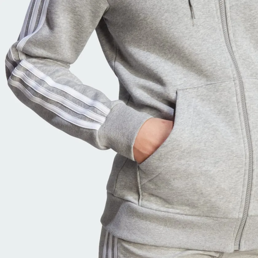 ADIDAS WOMEN'S 3-STRIPES FLEECE FULL-ZIP GREY JACKET