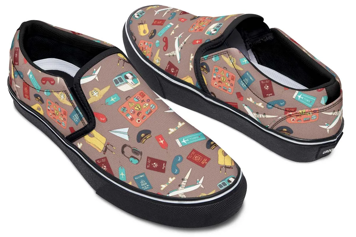 Airplane Travel Icons Slip-On Shoes