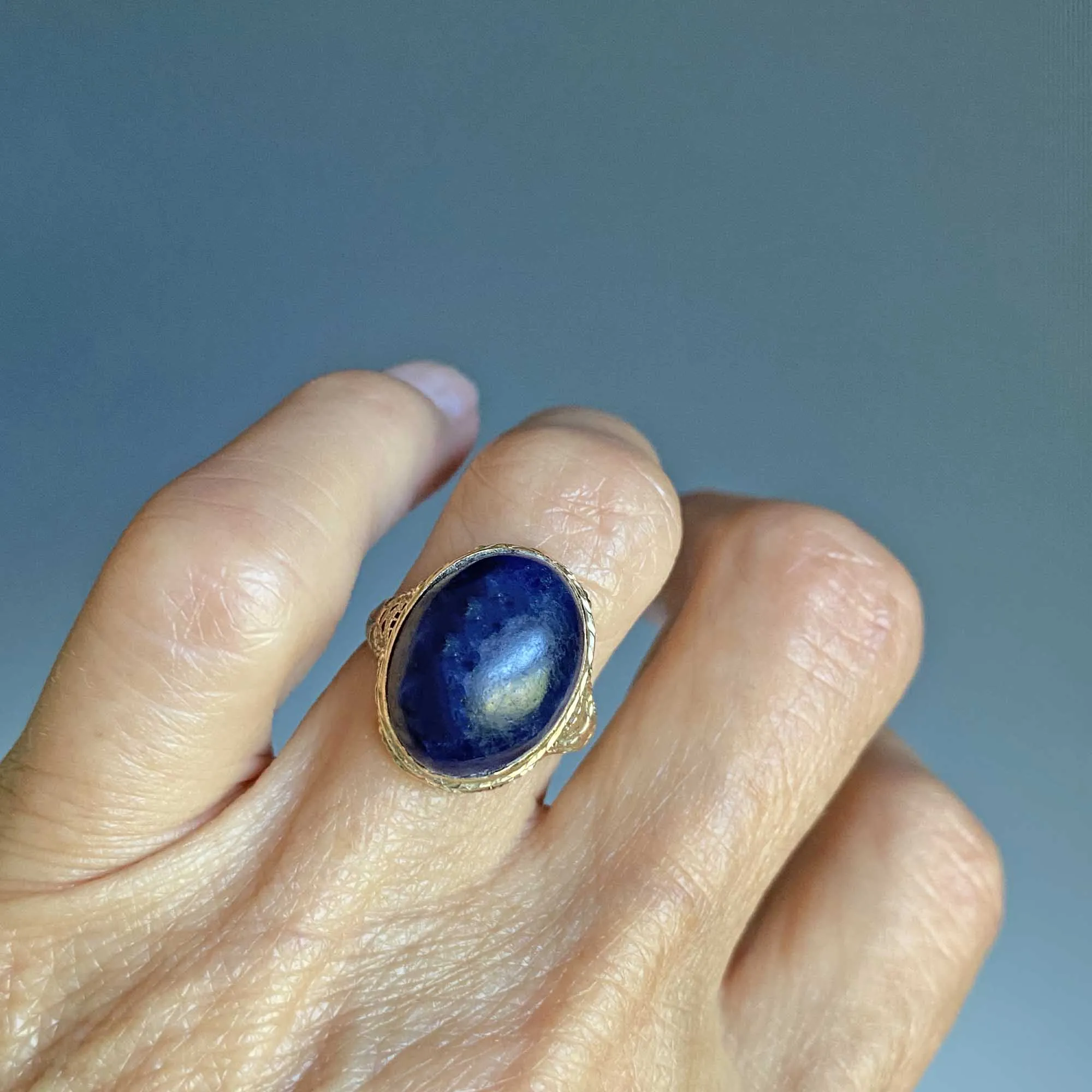 Art Deco 14K White Gold Filigree Sodalite Ring