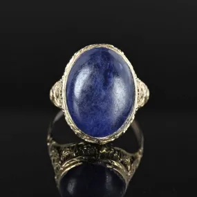 Art Deco 14K White Gold Filigree Sodalite Ring