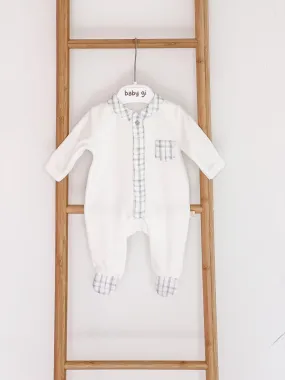 BabyGi Cream and Blue Check Baby Grow