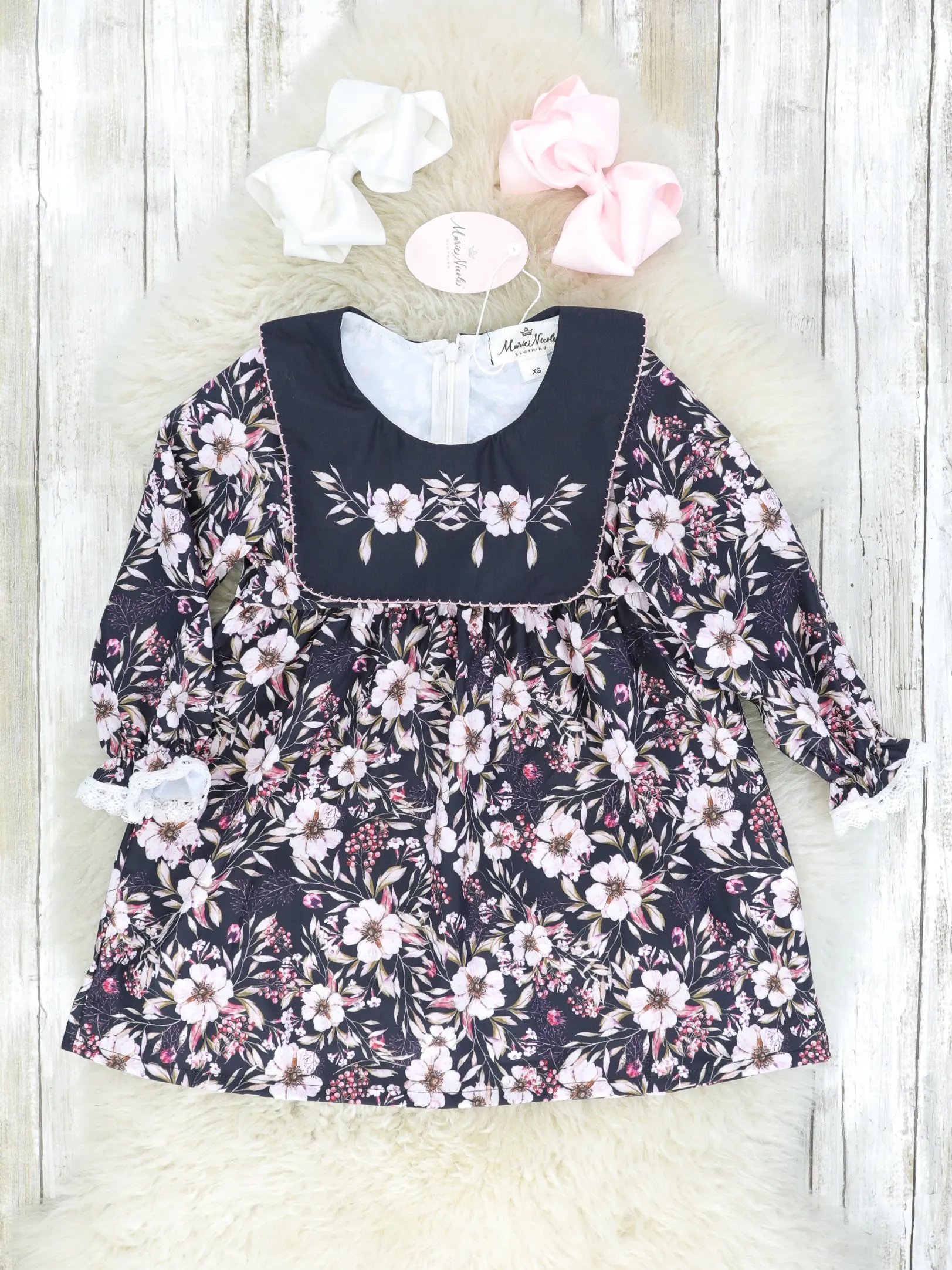 Black & Pink Floral Bib Collar Dress