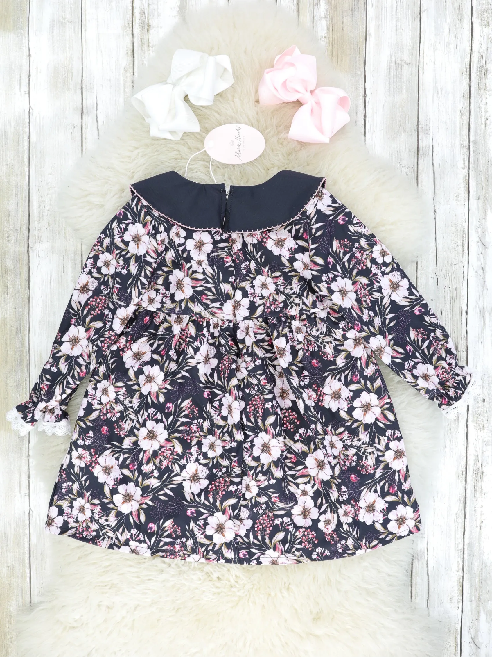 Black & Pink Floral Bib Collar Dress