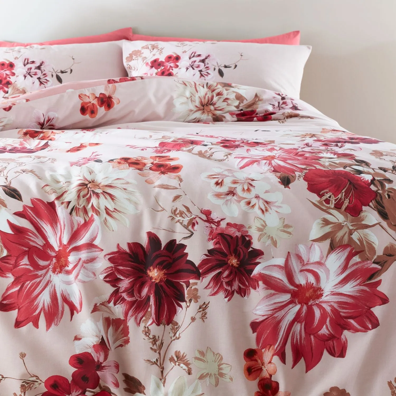 Briony Floral Garden Cotton Duvet Cover Set - Pink