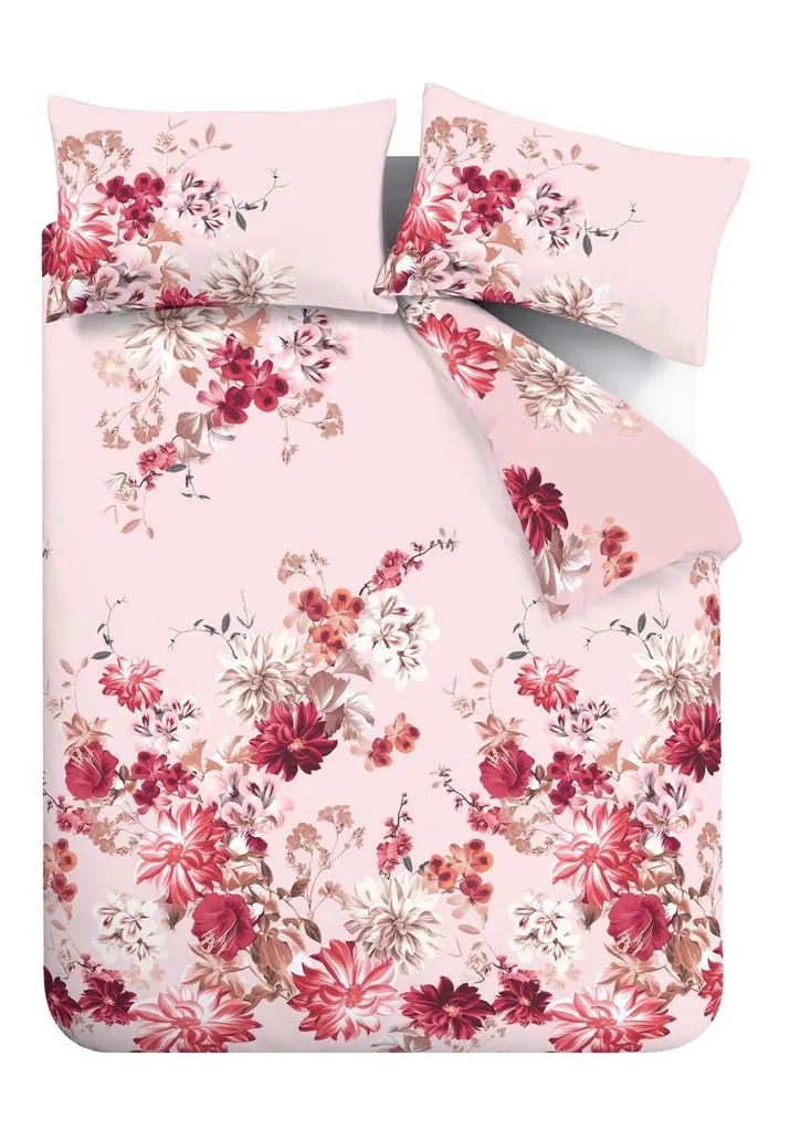 Briony Floral Garden Cotton Duvet Cover Set - Pink