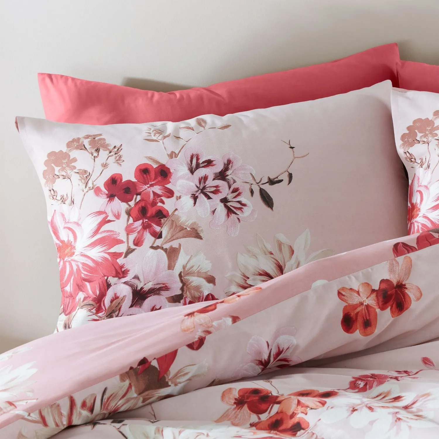 Briony Floral Garden Cotton Duvet Cover Set - Pink