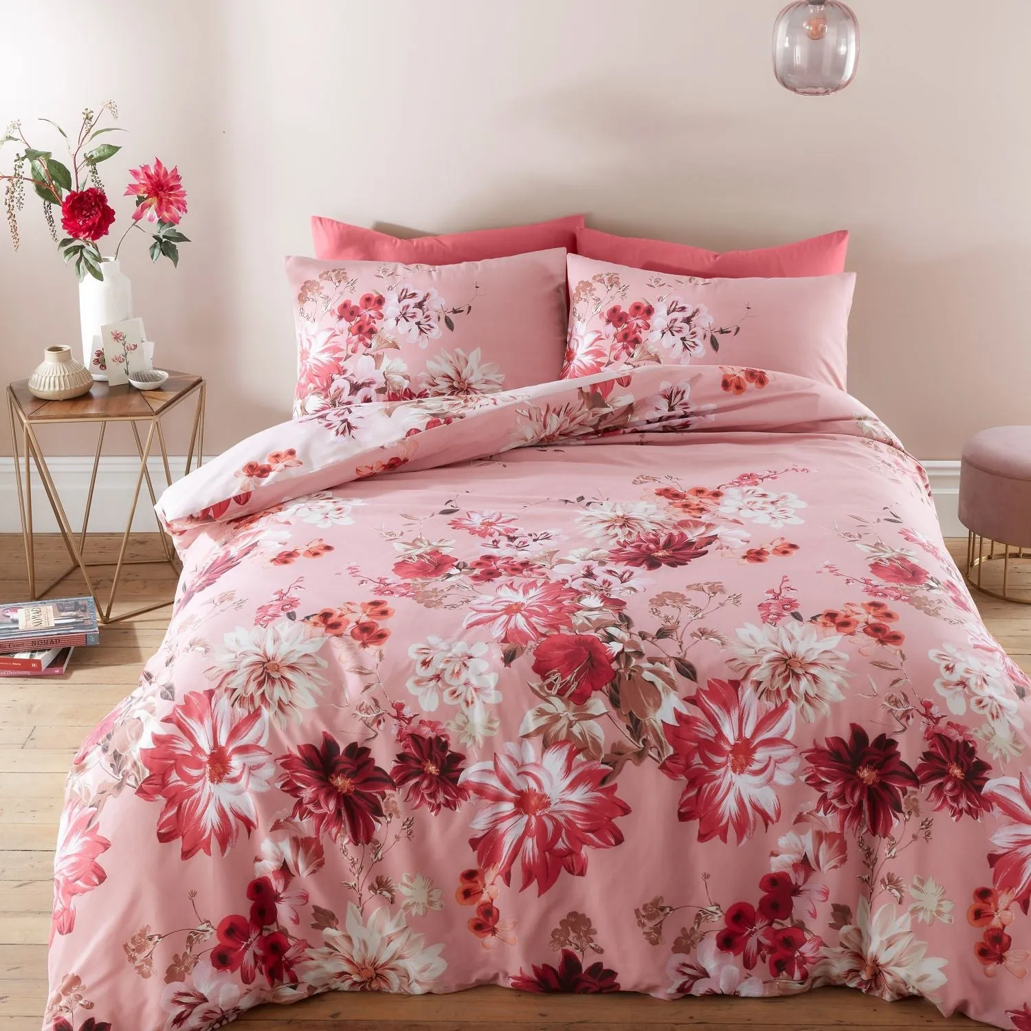 Briony Floral Garden Cotton Duvet Cover Set - Pink