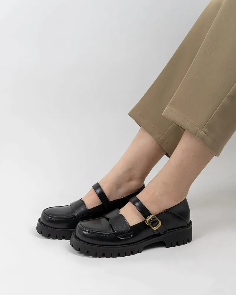 Buckle Strap Platform Sewing Flats Heel Round Toe Retro Mary Jane