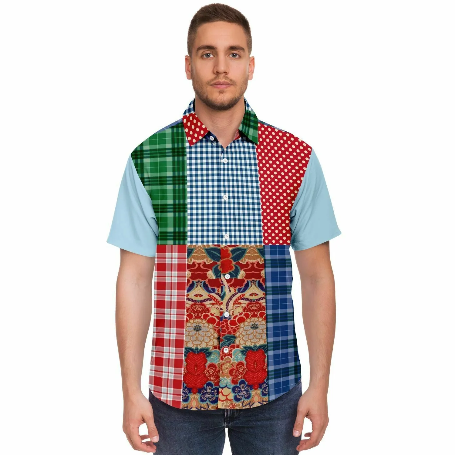 Busan Fleur Plaid Patchwork Button Down Shirt