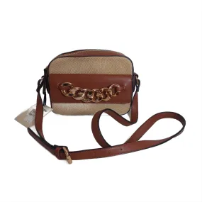 Celeste Tan Leatherette & Jute Crossbody Bag | Brand New |