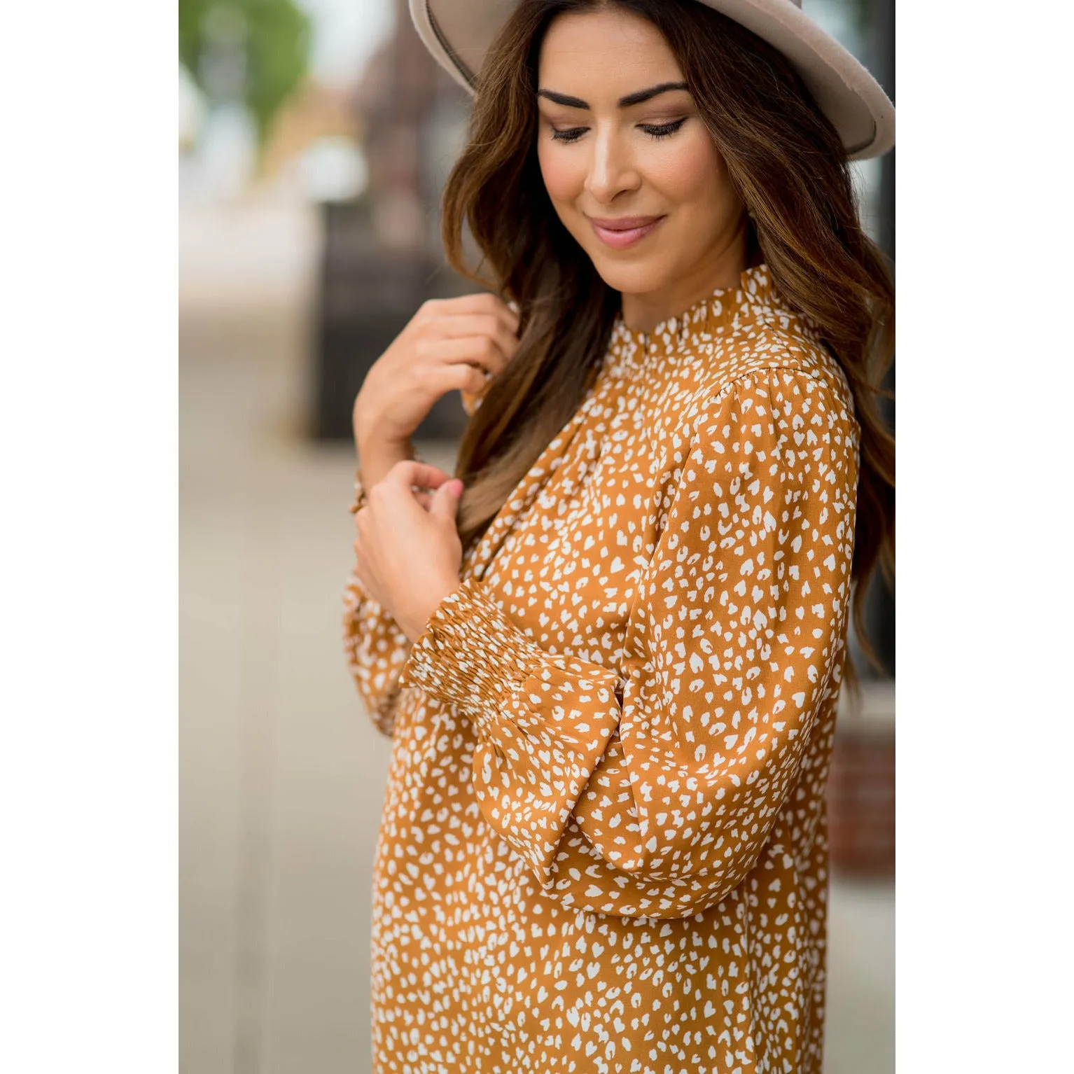 Cinched Neck Cuff Cheetah Blouse