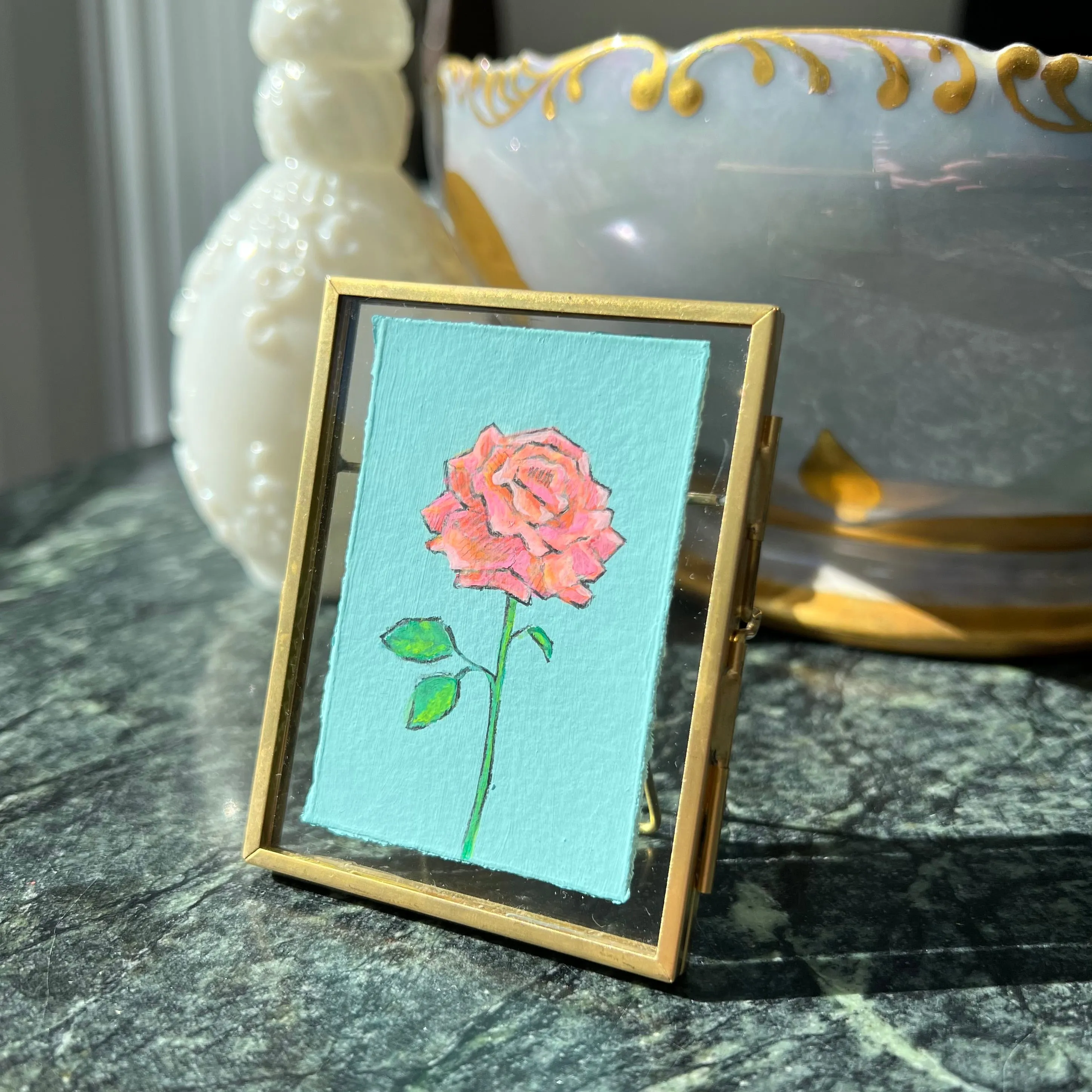 Coral Rose on Turquoise