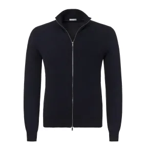 Cotton Zip-Up Sweater in Dark Blue