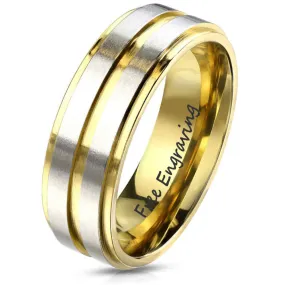 Custom Engraved Men's Gold and Silver Promise Ring - Personalized Handwriting Ring