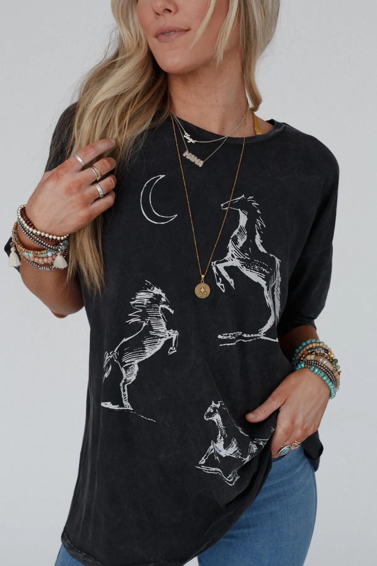 Dancing Horses Graphic Tee - Charcoal