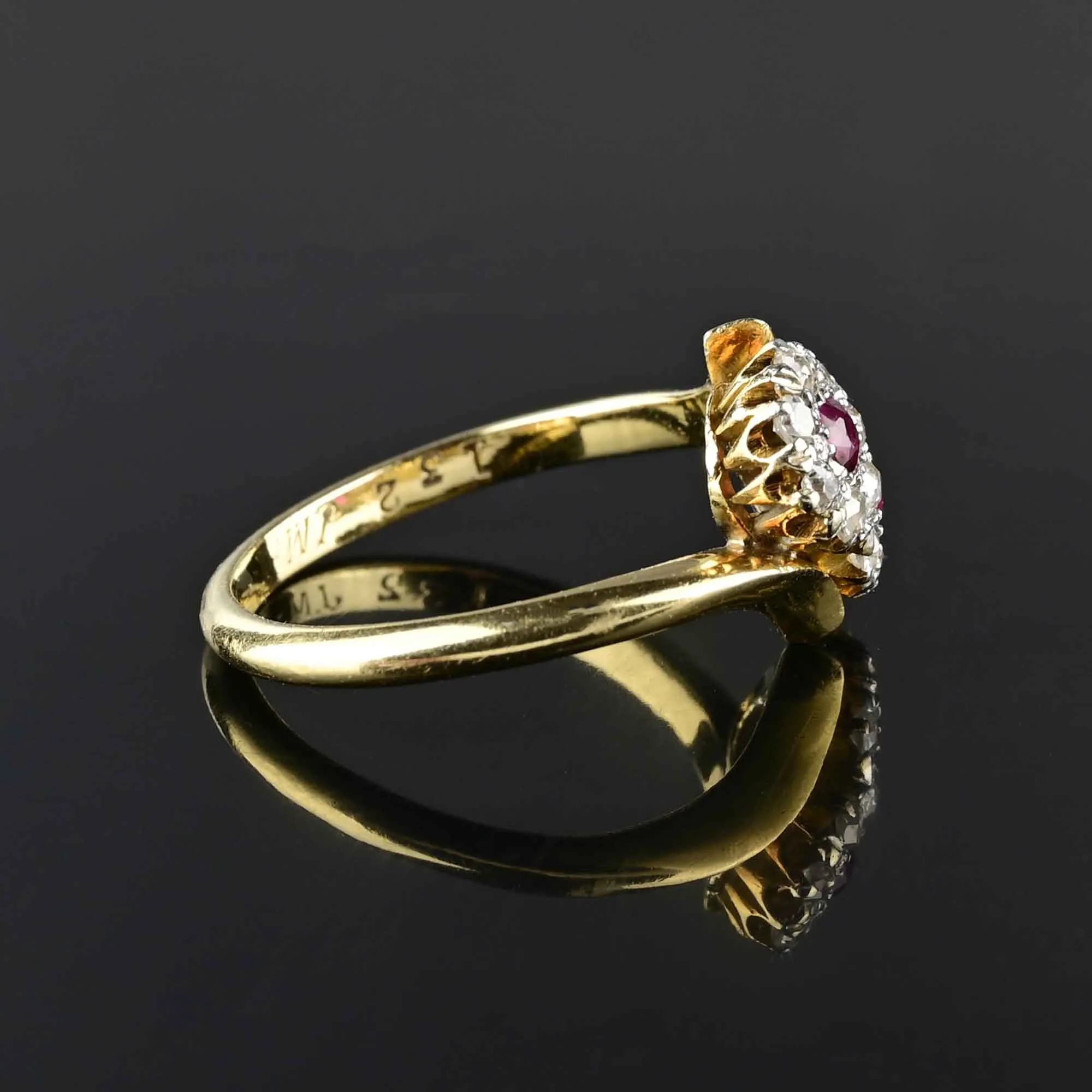 Edwardian Toi et Moi Diamond Halo Ruby Ring in 18K Gold