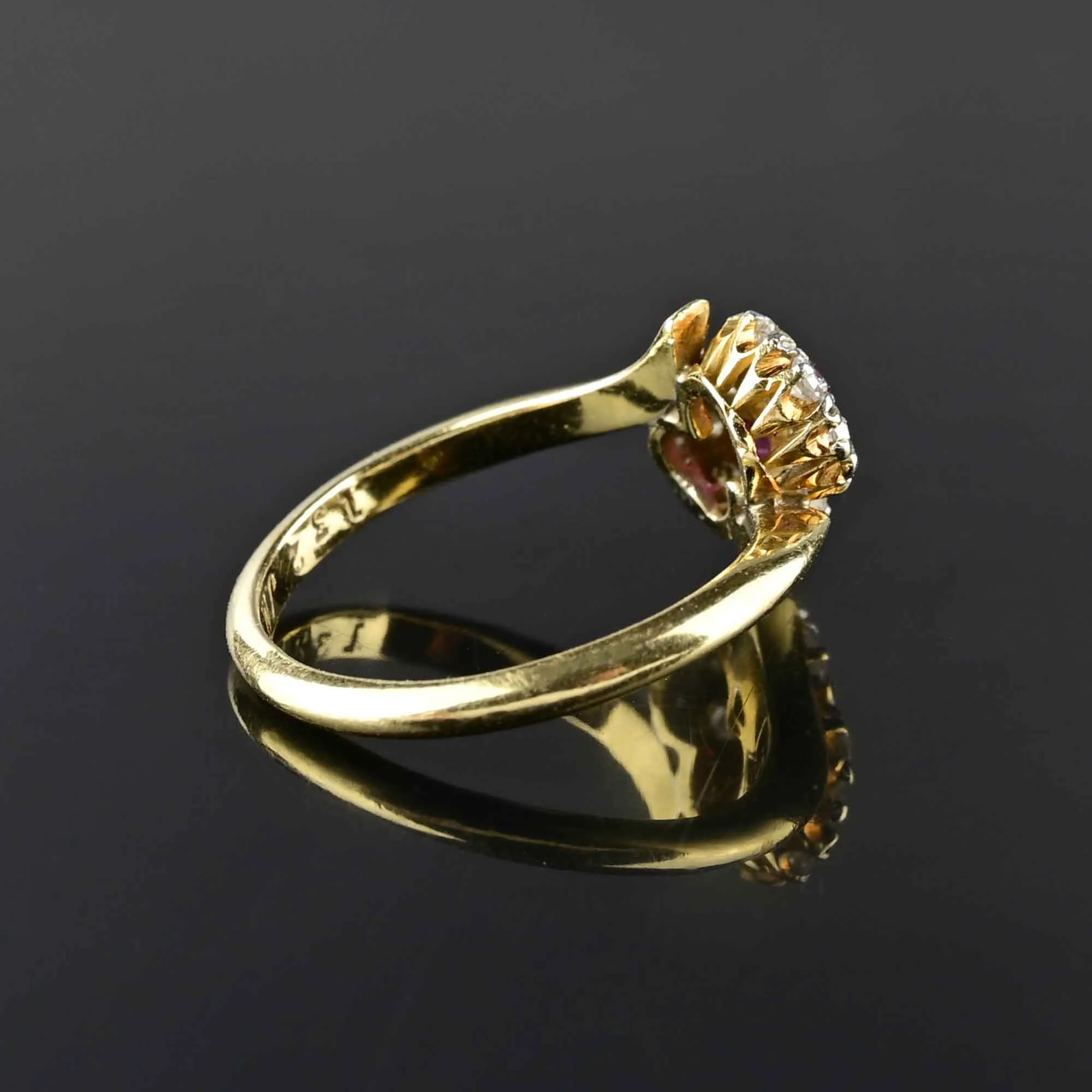 Edwardian Toi et Moi Diamond Halo Ruby Ring in 18K Gold