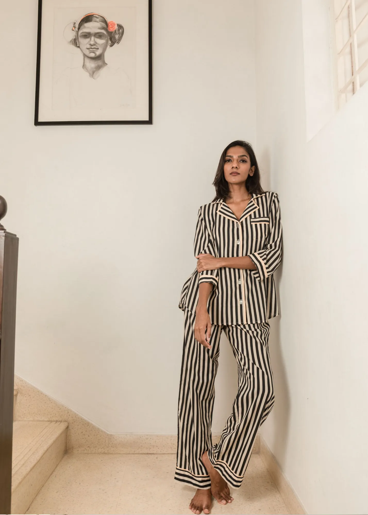 Ela 3/4 Sleeve PJ set - BW Stripes