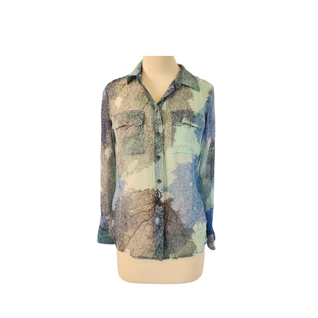 Equipment Blue Printed Sheer Collared Shirt | Pre Loved |