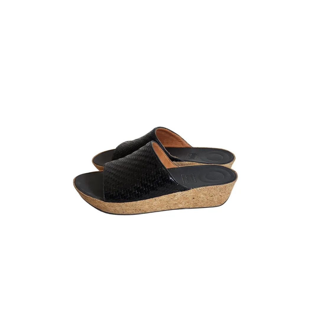 Fitflop Black Leather Cork Slides | Pre Loved |