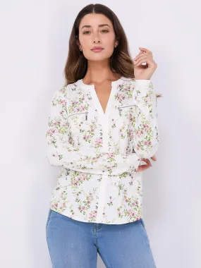 Floral Print Notch Collar Top