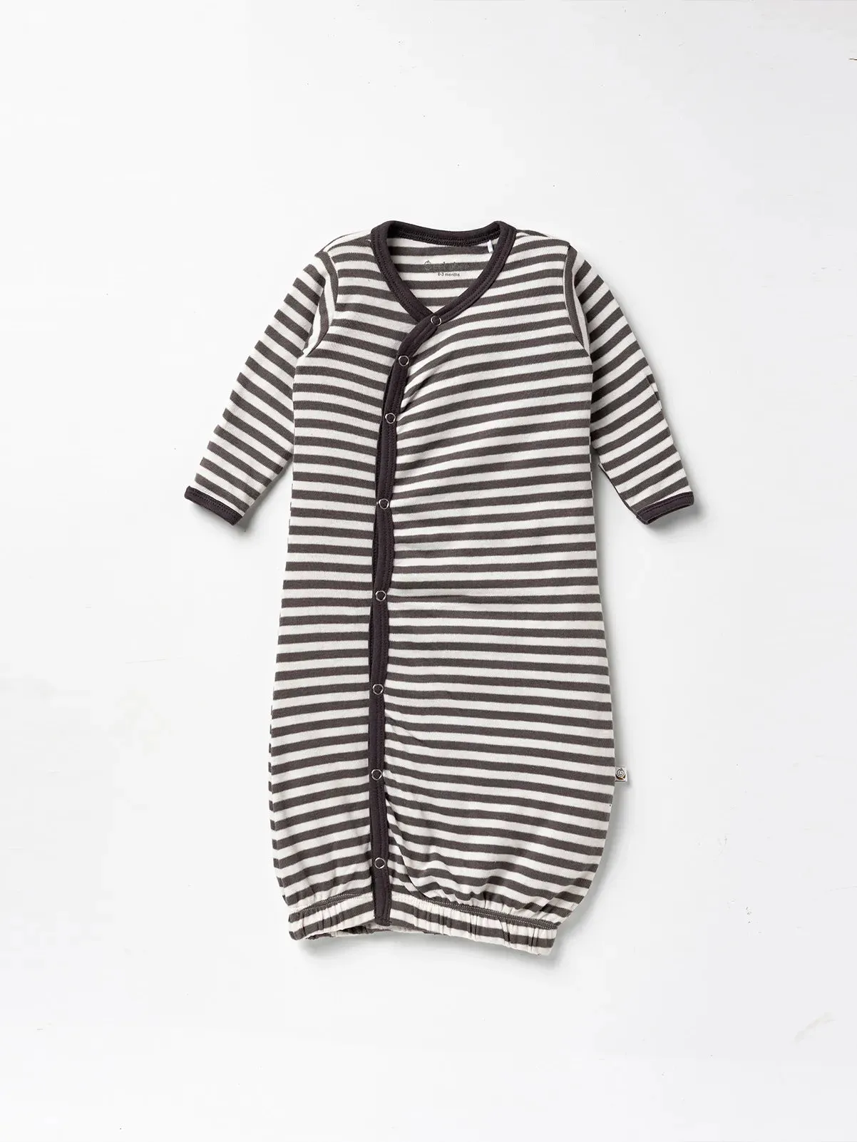 Full sleeve brown stripe pattern in white sleeping gown for baby