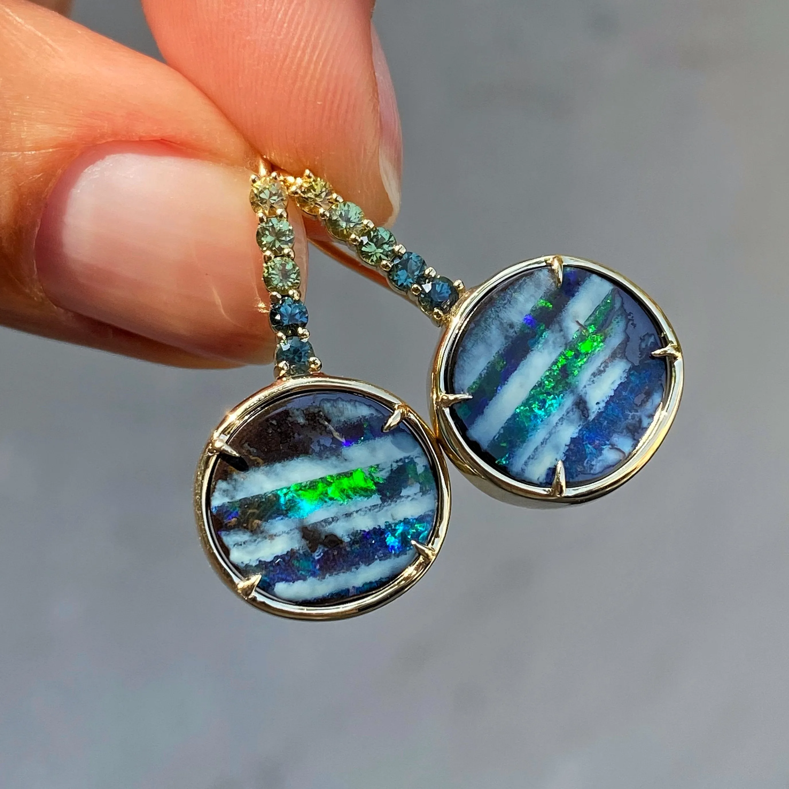 Galapagos Green Sapphire Opal Drop Earrings