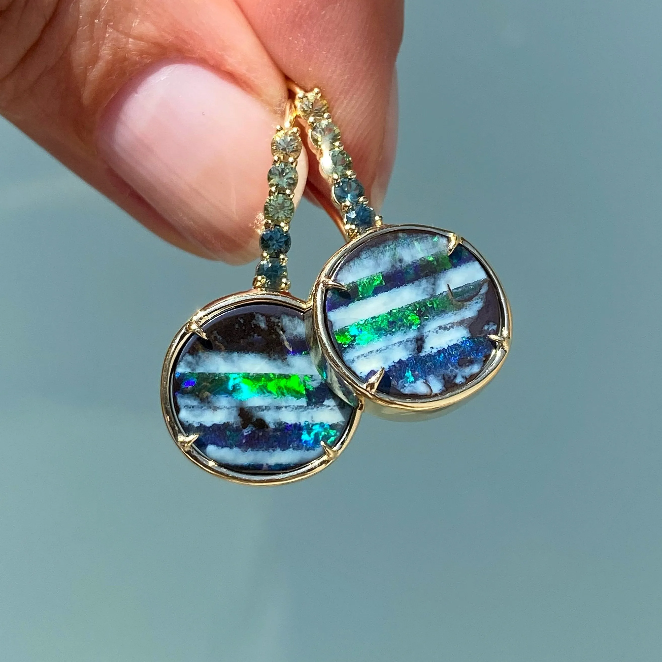 Galapagos Green Sapphire Opal Drop Earrings