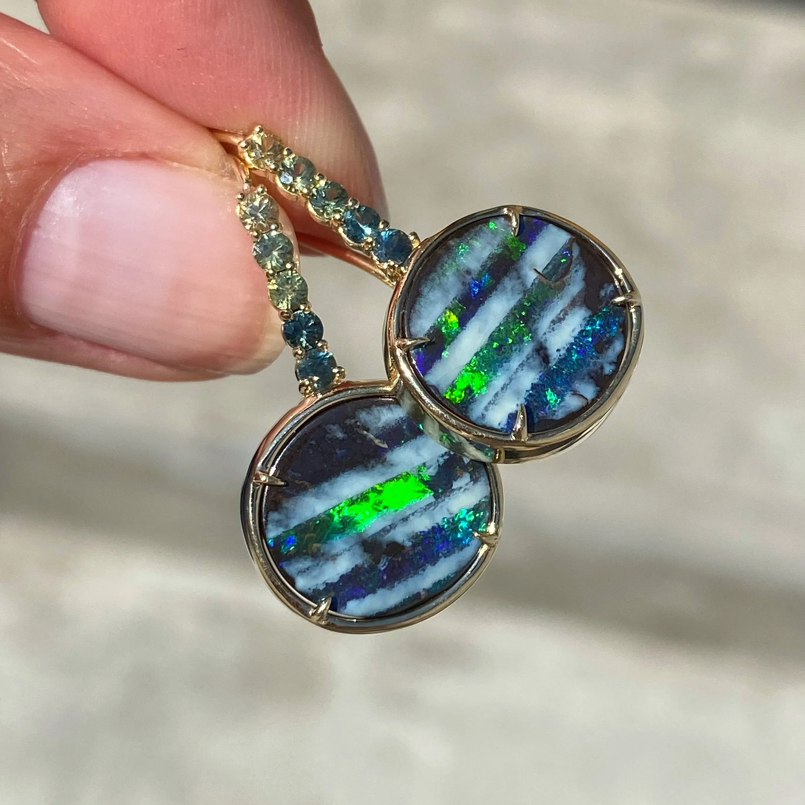 Galapagos Green Sapphire Opal Drop Earrings