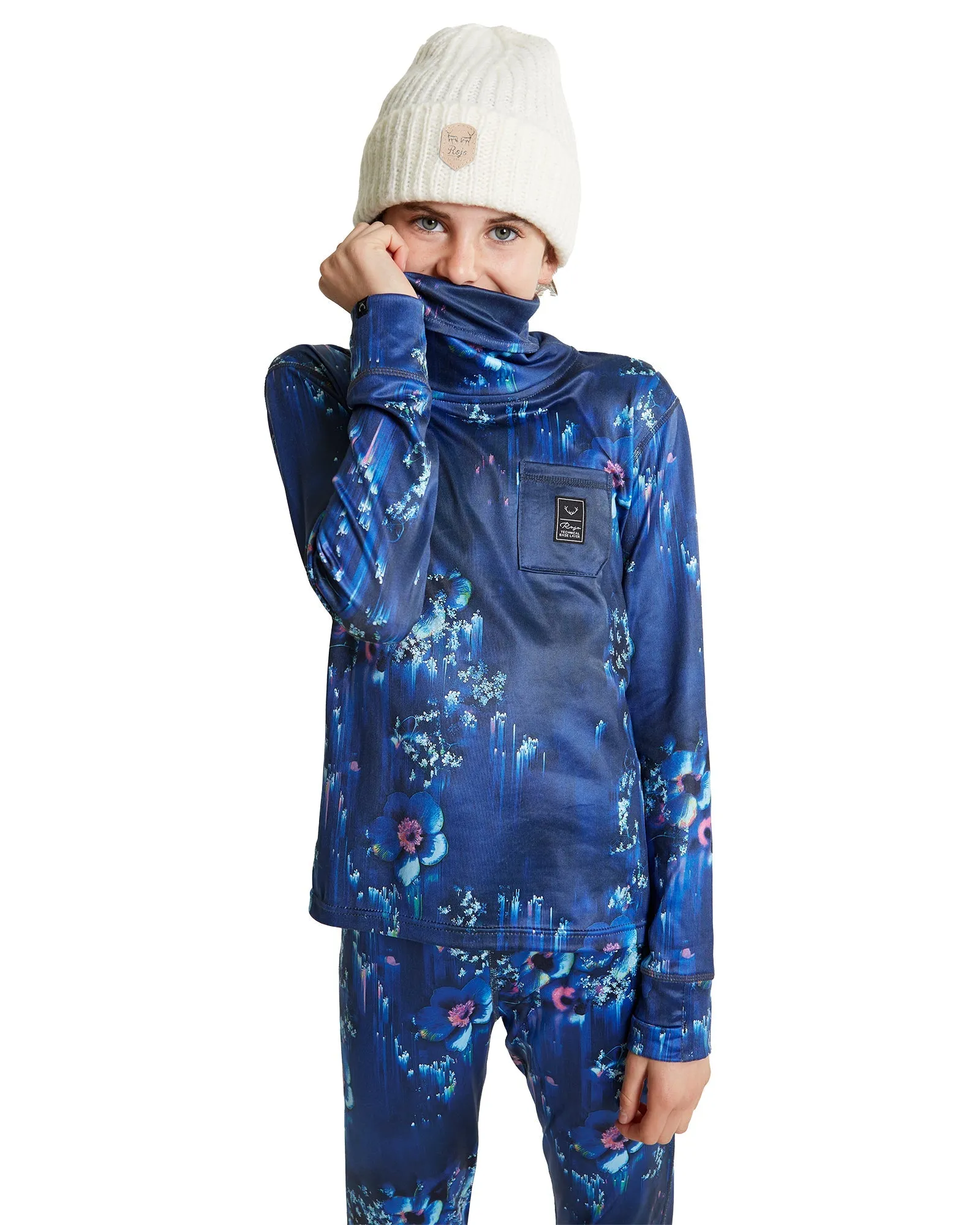 GIRLS CAPRI FUNNEL NECK - DEEP BLUE FLOWERVERSE