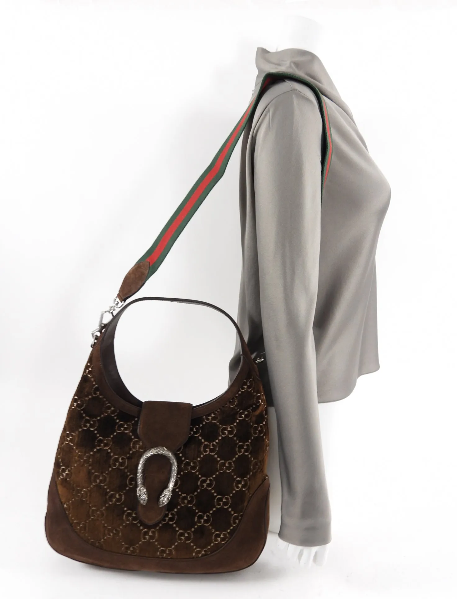 Gucci Brown Velvet Dionysus Medium Web Hobo Bag