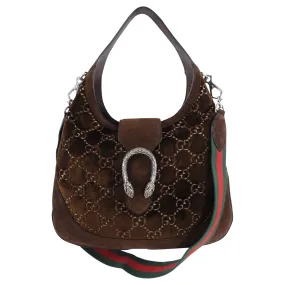 Gucci Brown Velvet Dionysus Medium Web Hobo Bag