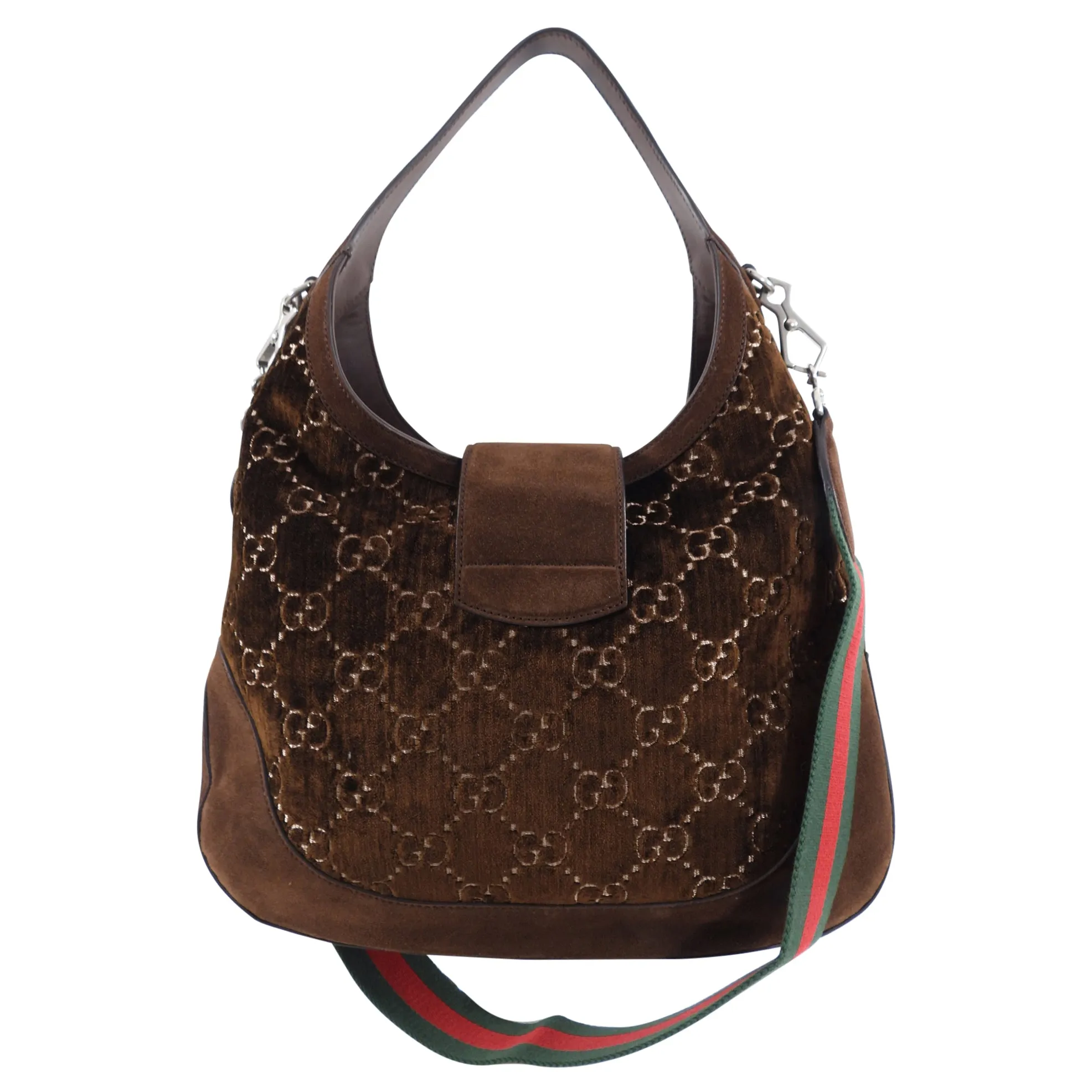 Gucci Brown Velvet Dionysus Medium Web Hobo Bag