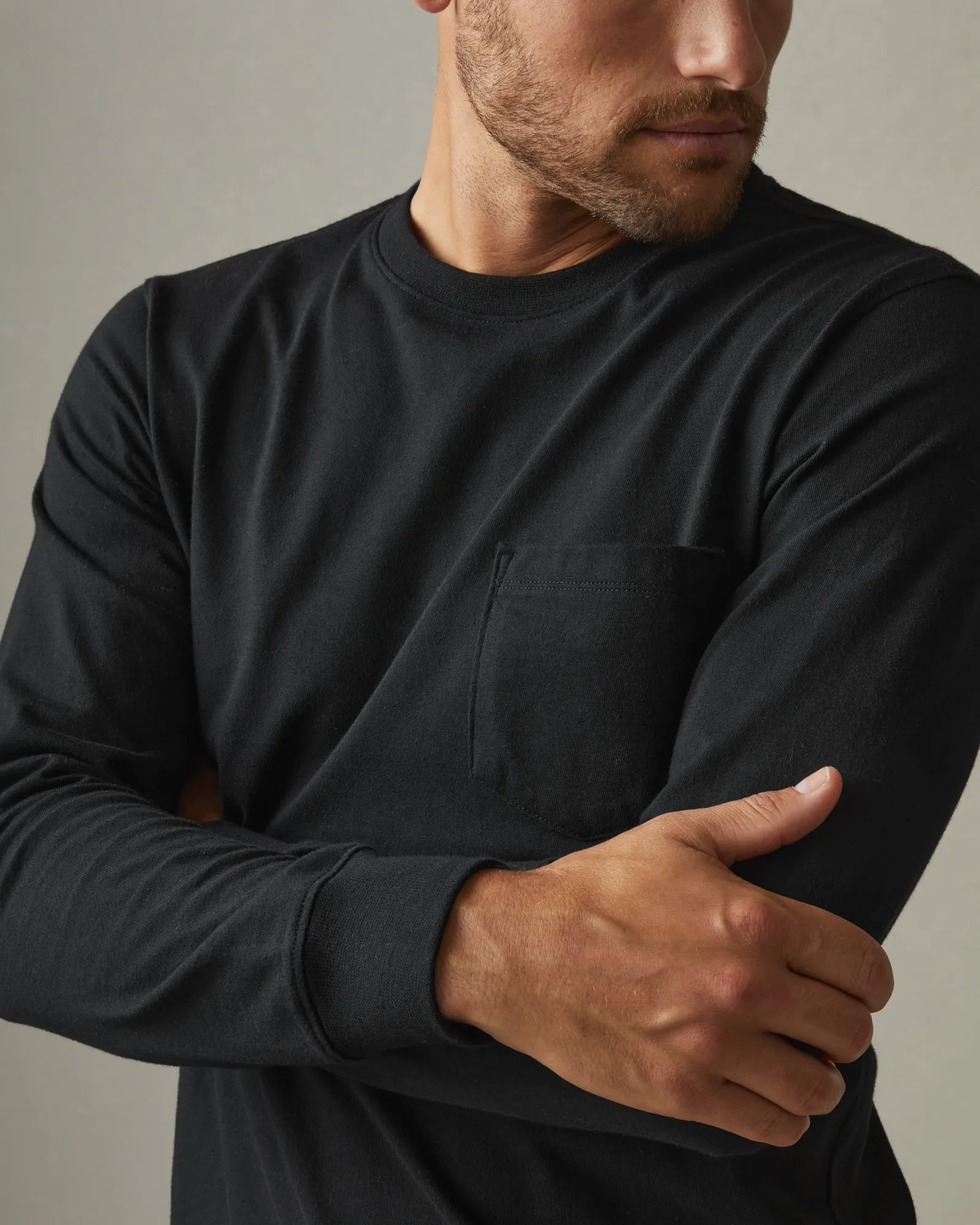 Heavyweight Pocket Tee Long Sleeve - Black