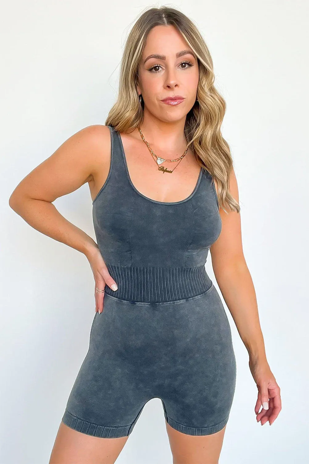 High Waist Athletic Romper Washed Carbon Grey