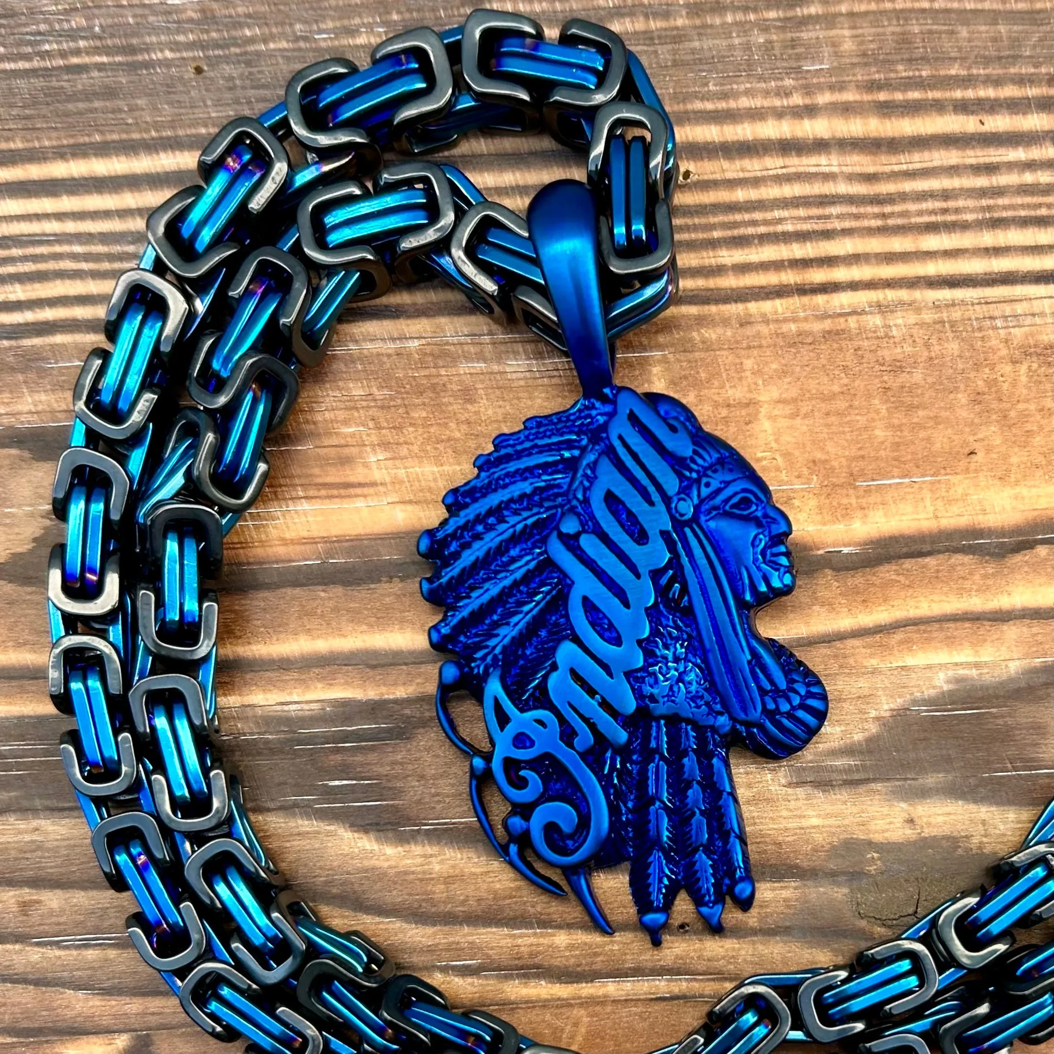 Indian Pendant Large - Blue - Necklace (696)