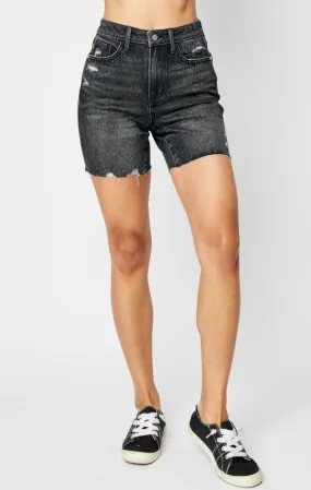 Judy Blue, High Rise Tummy Control Denim Shorts in Washed Black