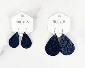 Leather Teardrop Earring Leopard Navy