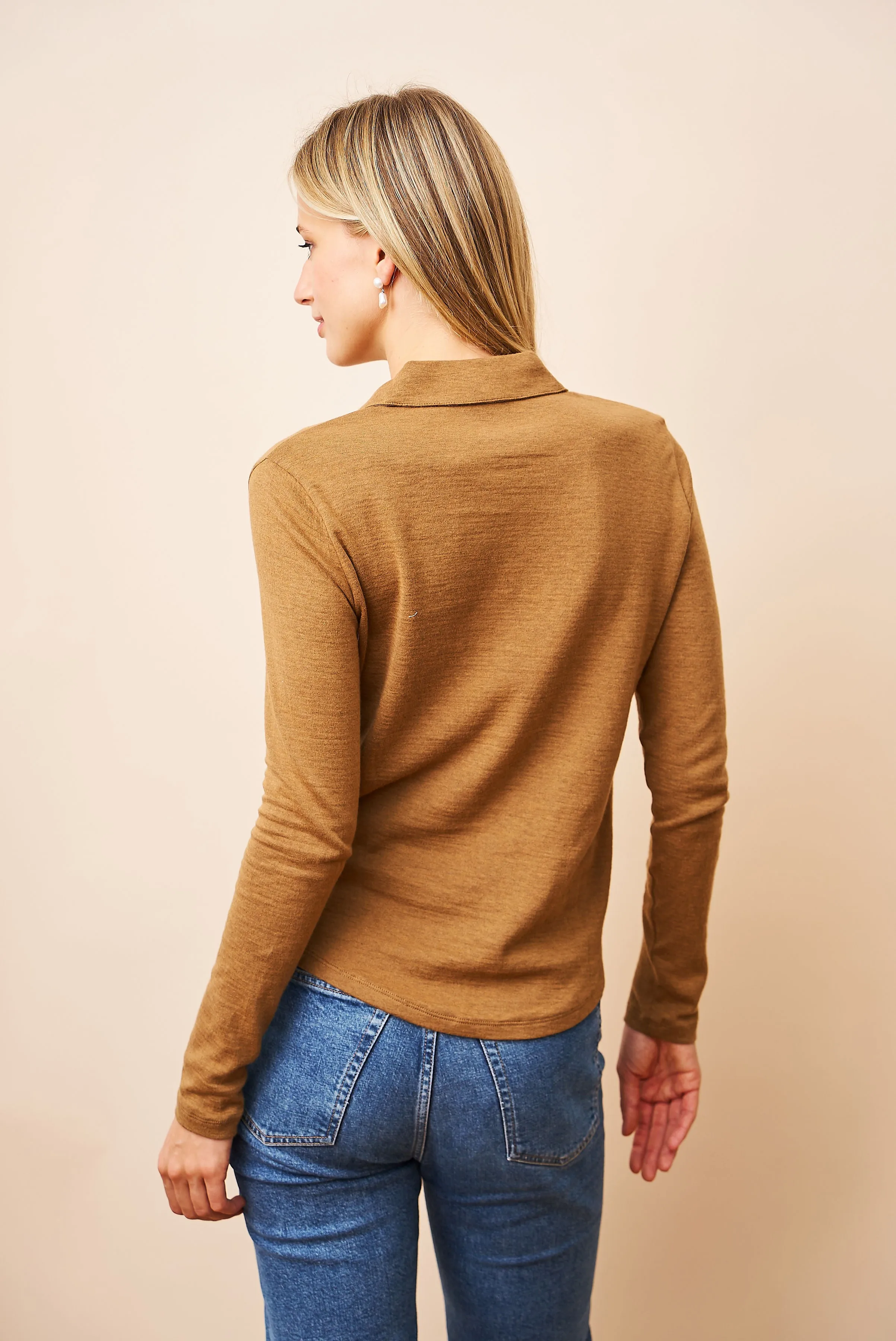 Majestic Double Face Cotton/Cashmere Pocket Shirt in Camel