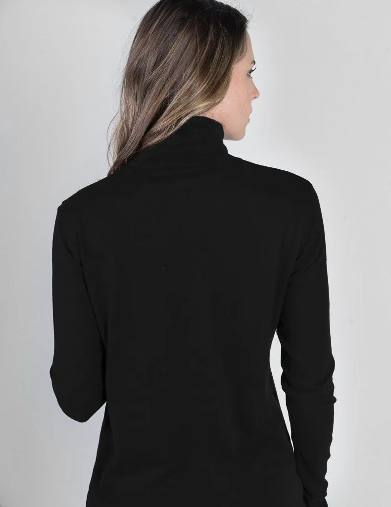 Majestic Long Sleeve Cotton/Cashmere Turtleneck in Noir