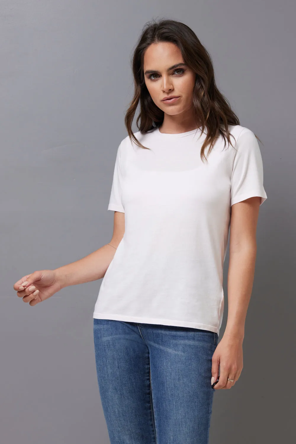 Majestic Short Sleeve Cotton Crewneck Tee in Petale