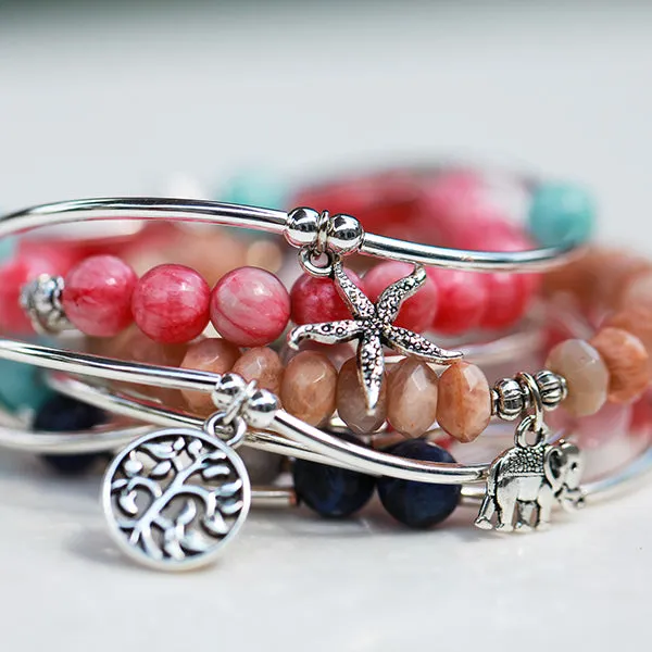 Massachusetts | Bangle Charm Bracelet | Amazonite - Courage