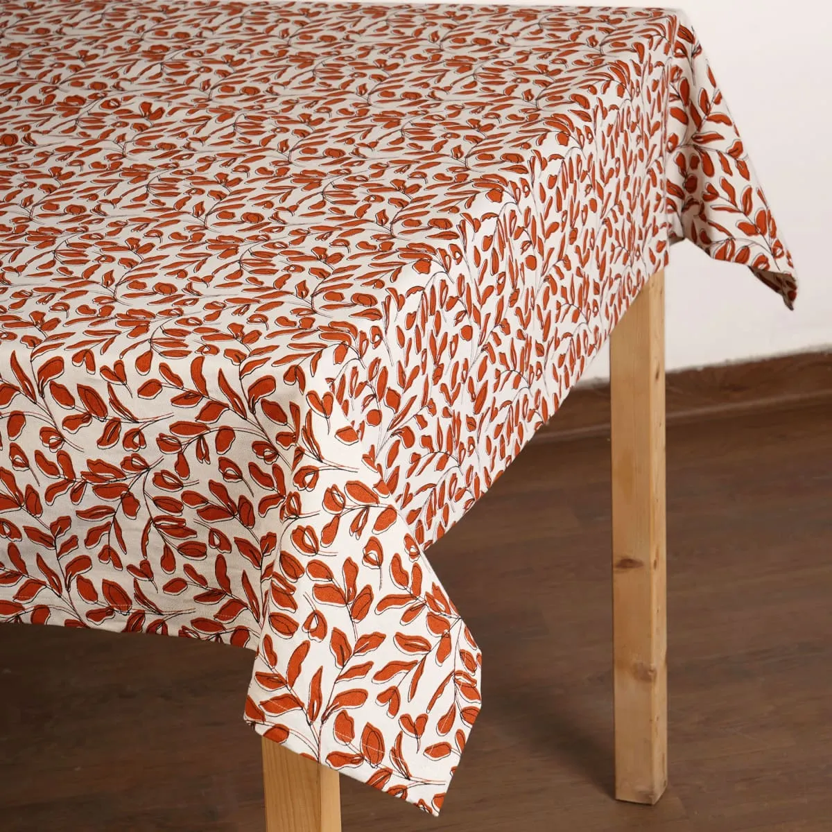 MODERN RETRO – Terracotta cotton table cloth with leaf print