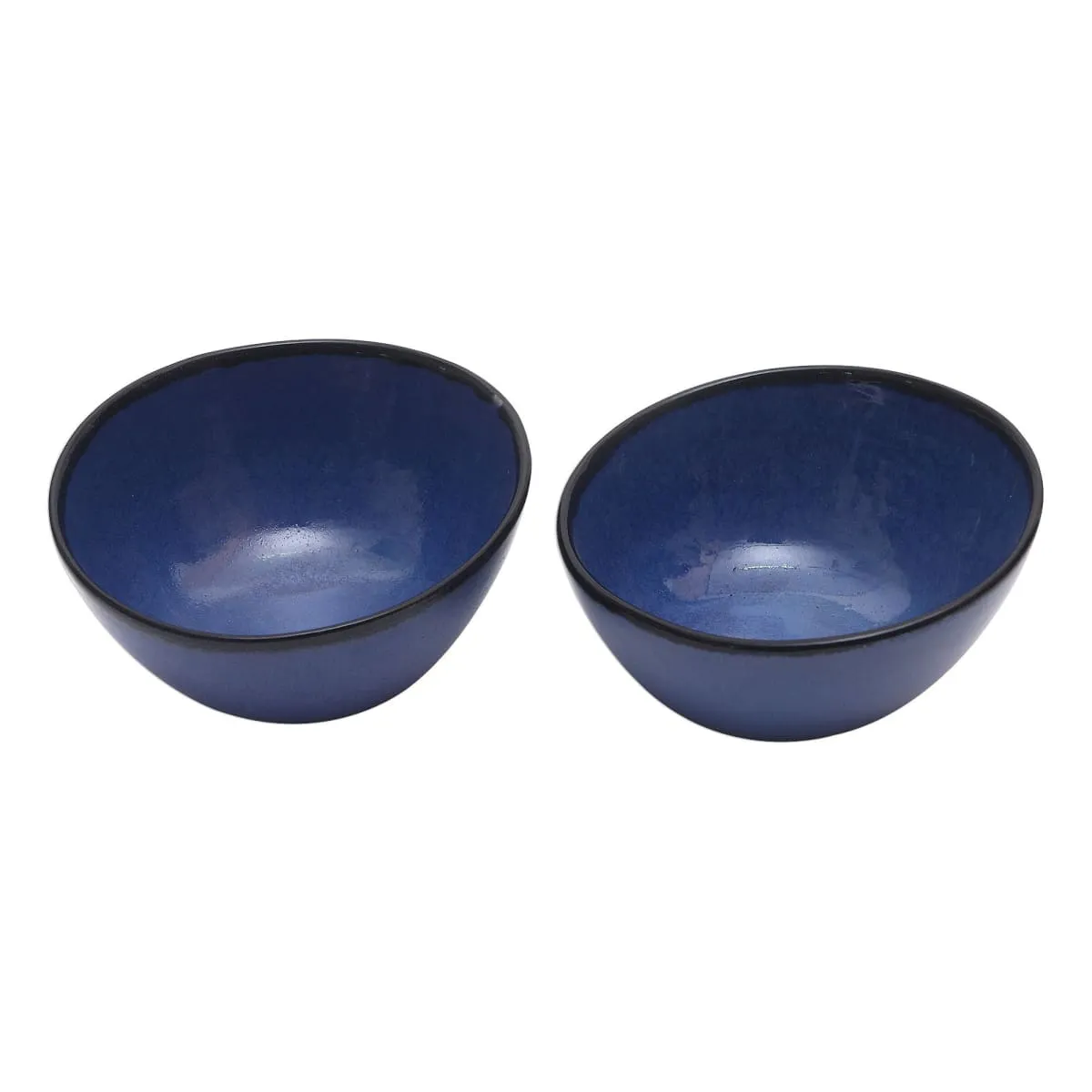 Novica Asymmetric Blue Ceramic Bowls (Pair)