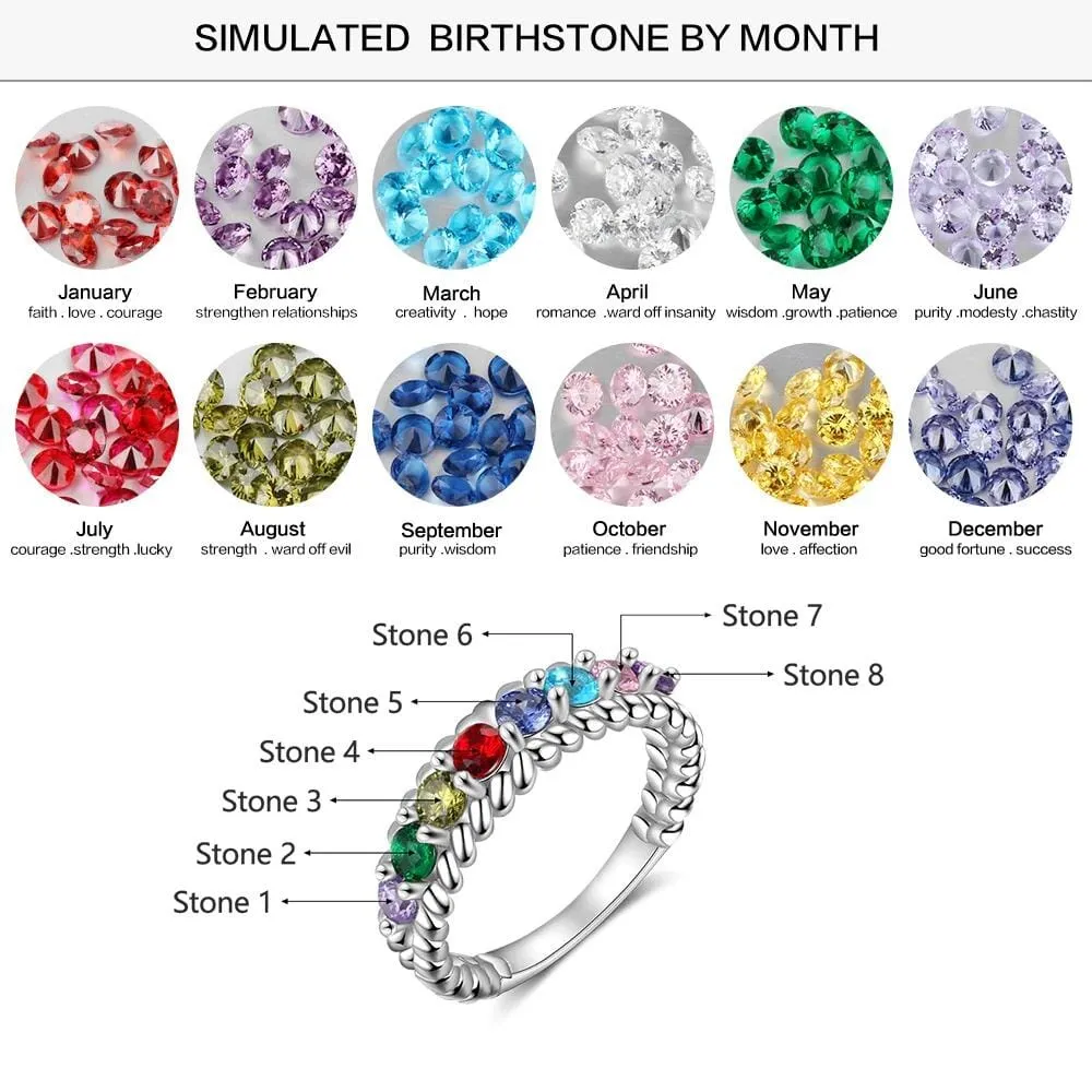 Personalized 8 Birthstones Family Ring