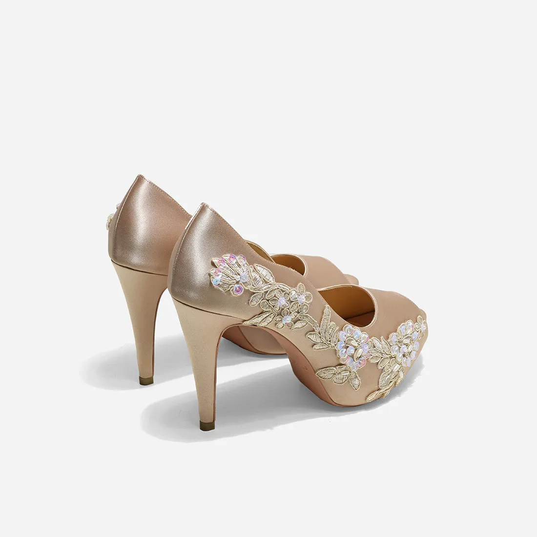 Rose Champagne Garden of Love Beige Lace Wedding Pumps