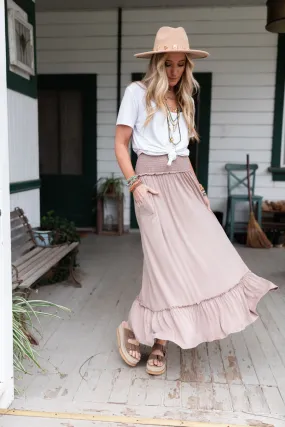 Rustic Romance Smocked Maxi Skirt - Dark Mocha